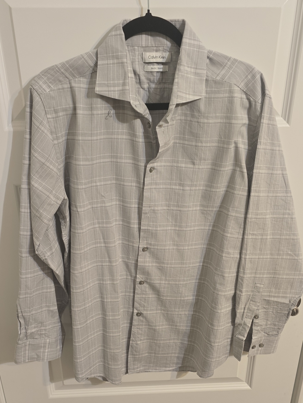 Calvin Klein Light Gray Plaid Stretch Dress Shirt F 061